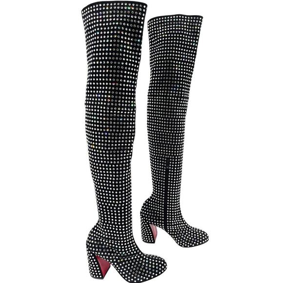 Christian Louboutin Jane Botta Alta Strass Boom Over the Knee Crystal Boot EU 37 - Picture 1 of 13